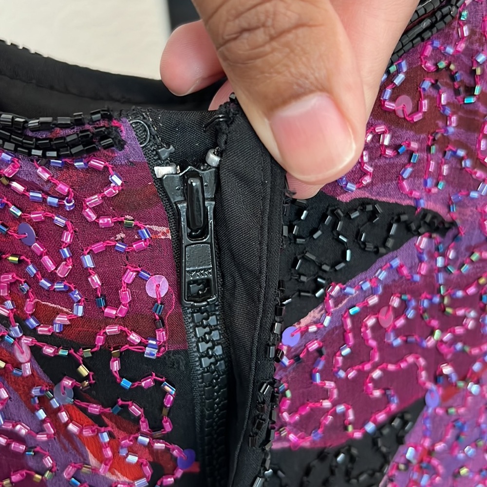 (Final Price) Vintage Cecily Brown Beaded Silk Floral Top - Size Med - Picture 7 of 12